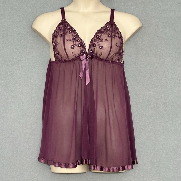 Sheer Sequins Womens Lingerie Plus 1X Purple Babydoll Nightie Camisole Coquette - Picture 1 of 10